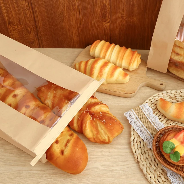 Alt view image 6 of 7 - 120pcs Bread Bags for Homemade Bread with Tab, 13.7x8.3x3.5In 144 Label Seal Stickers, Clear Front Window, Tin Tie Tab, Large Paper Sourdough Bread Bags for Home & Business Use