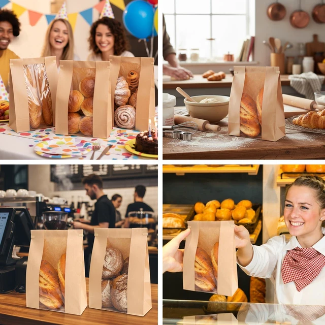 Alt view image 7 of 7 - 120pcs Bread Bags for Homemade Bread with Tab, 13.7x8.3x3.5In 144 Label Seal Stickers, Clear Front Window, Tin Tie Tab, Large Paper Sourdough Bread Bags for Home & Business Use