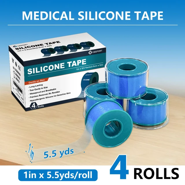 Alt view image 6 of 7 - Silicone Tape 4 Rolls Medical Waterproof for Sensitive Skin 1"x5.46 Yds Surgical Tape for Wound, Pre-Cut, Easy Tear, Strong Adhesion, Latex-Free, Pain-Free, Secures Bandages & Dressings