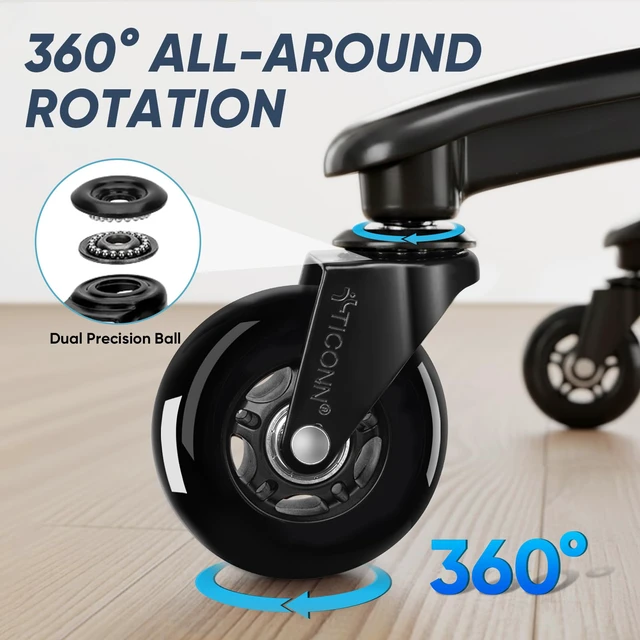 Alt view image 4 of 7 - Office Chair Wheels, 3" Caster Wheels for Tile Carpets, Set of 5 650 lbs Weight Capacity, Smooth & Quiet Rolling, Scratch-Free Floor Protection, Universal Fit, Easy Snap-In Installation