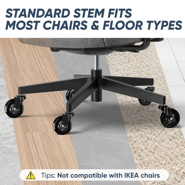 Alt view image 6 of 7 - Office Chair Wheels, 3" Caster Wheels for Tile Carpets, Set of 5 650 lbs Weight Capacity, Smooth & Quiet Rolling, Scratch-Free Floor Protection, Universal Fit, Easy Snap-In Installation