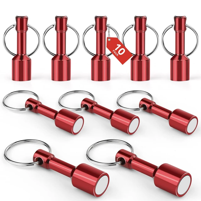 Main image of 10 Pack Magnet Key Chain Gold Testing Kit, Red Magnetic Key Holder Silver Tester for Jewelry Test Rare Earth Magnets Precious Metal Keychain Pocket Ring Small Neodymium