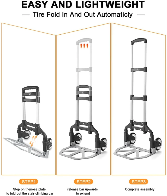 Alt view image 4 of 7 - Folding Hand Truck, Dolly Cart with Wheels Foldable, Luggage Cart Lightweight Aluminum Moving Dolly, Portable Collapsible Trolley for Utility Cart, Travel, Shopping, Airport and Office