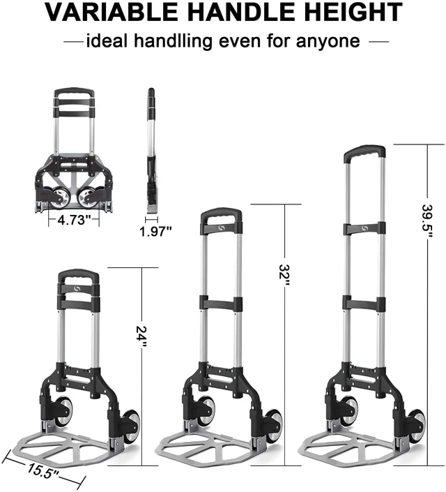 Alt view image 2 of 7 - Folding Hand Truck, Dolly Cart with Wheels Foldable, Luggage Cart Lightweight Aluminum Moving Dolly, Portable Collapsible Trolley for Utility Cart, Travel, Shopping, Airport and Office