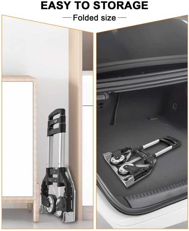 Alt view image 5 of 7 - Folding Hand Truck, Dolly Cart with Wheels Foldable, Luggage Cart Lightweight Aluminum Moving Dolly, Portable Collapsible Trolley for Utility Cart, Travel, Shopping, Airport and Office