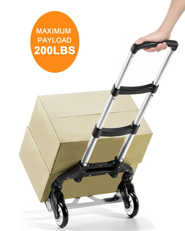 Alt view image 6 of 7 - Folding Hand Truck, Dolly Cart with Wheels Foldable, Luggage Cart Lightweight Aluminum Moving Dolly, Portable Collapsible Trolley for Utility Cart, Travel, Shopping, Airport and Office