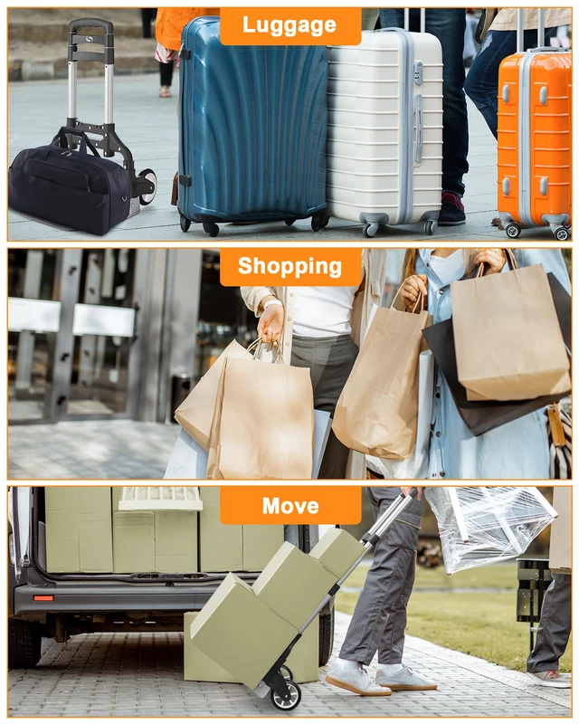 Alt view image 7 of 7 - Folding Hand Truck, Dolly Cart with Wheels Foldable, Luggage Cart Lightweight Aluminum Moving Dolly, Portable Collapsible Trolley for Utility Cart, Travel, Shopping, Airport and Office