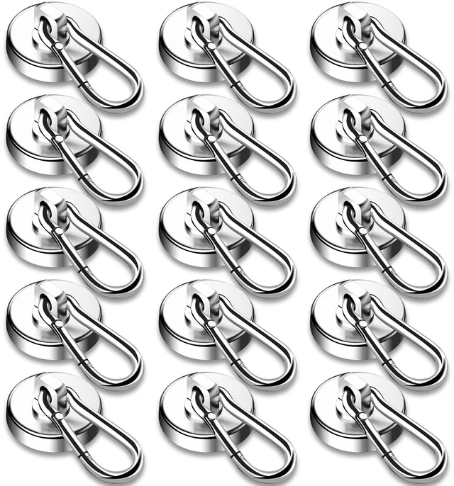 Main image of Magnetic Hooks,15 Pack 110LBS Heavy Duty Neodymium Magnet Hooks Swivel Carabiner Hook Strong Magnet Hooks with Swivel Carabiner Hook,Great for Your Refrigerator and Other Magnetic Surfaces