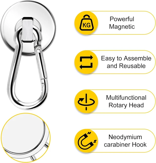 Alt view image 2 of 6 - Magnetic Hooks,15 Pack 110LBS Heavy Duty Neodymium Magnet Hooks Swivel Carabiner Hook Strong Magnet Hooks with Swivel Carabiner Hook,Great for Your Refrigerator and Other Magnetic Surfaces