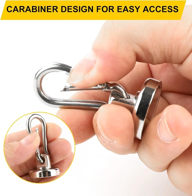 Alt view image 3 of 6 - Magnetic Hooks,15 Pack 110LBS Heavy Duty Neodymium Magnet Hooks Swivel Carabiner Hook Strong Magnet Hooks with Swivel Carabiner Hook,Great for Your Refrigerator and Other Magnetic Surfaces