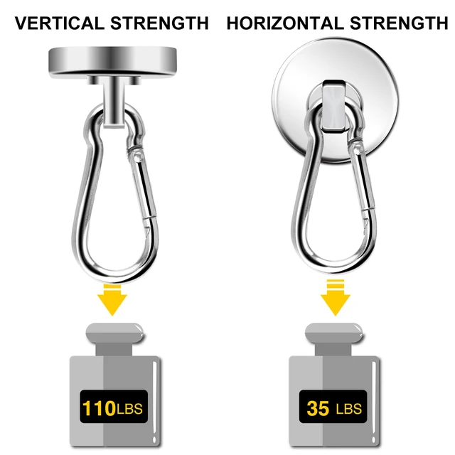 Alt view image 5 of 6 - Magnetic Hooks,15 Pack 110LBS Heavy Duty Neodymium Magnet Hooks Swivel Carabiner Hook Strong Magnet Hooks with Swivel Carabiner Hook,Great for Your Refrigerator and Other Magnetic Surfaces
