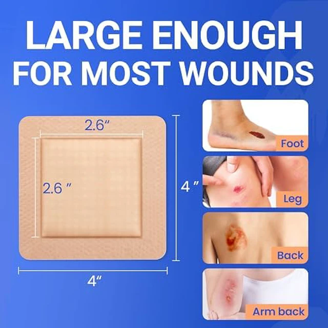Alt view image 2 of 6 - Large Waterproof Bandages 4x4 Silicone Foam Dressing Sensitive Skin, 20 PCS Wound Dressing, Adhesive Cohesive Pad with Border, First Aid, Post-Surgical, Burn & Pressure Care, Scar Care
