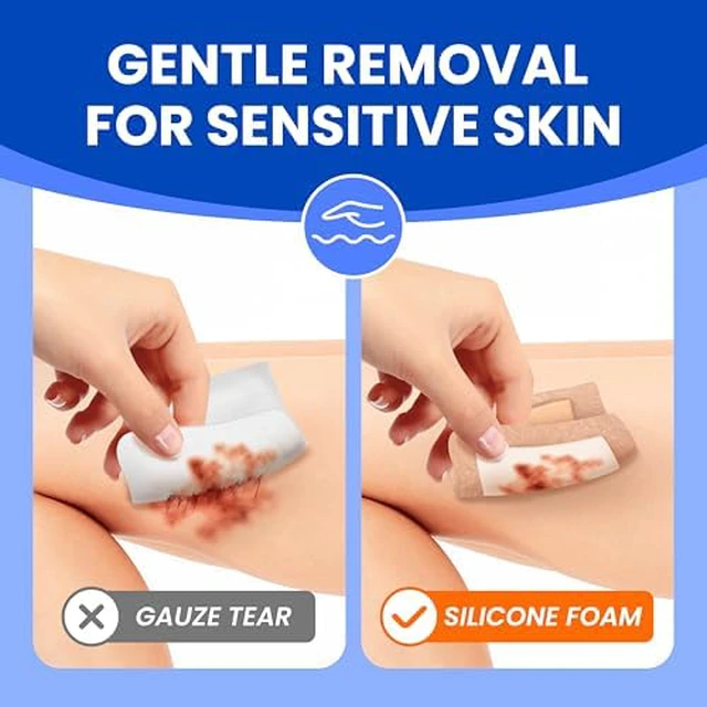 Alt view image 5 of 6 - Large Waterproof Bandages 4x4 Silicone Foam Dressing Sensitive Skin, 20 PCS Wound Dressing, Adhesive Cohesive Pad with Border, First Aid, Post-Surgical, Burn & Pressure Care, Scar Care
