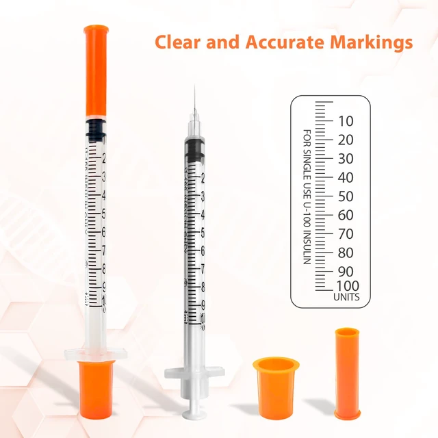 Alt view image 5 of 7 - 100 Pack Syringes with Needle, U-100 1ml 30G 5/16" 8mm Syringe Individually Sealed, High-Quality, Leak-Resistant, Visible Scales
