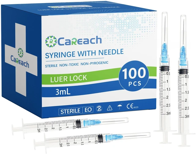 Main image of 100pcs 3mL Syringe 23Gauge 1inch Luer Lock, Individually Wrapped