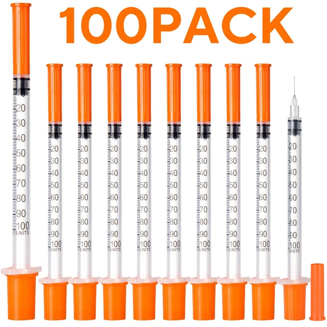 Alt view image 2 of 7 - U-100 Syringes, 31G 5/16" (8mm) 1ml/cc Disposable Syringe, 100PACK Individual Wrapped