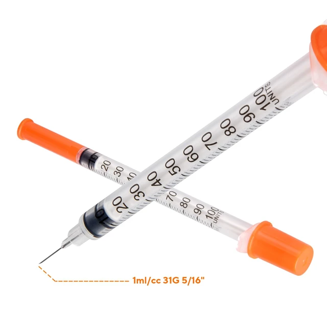 Alt view image 4 of 7 - U-100 Syringes, 31G 5/16" (8mm) 1ml/cc Disposable Syringe, 100PACK Individual Wrapped