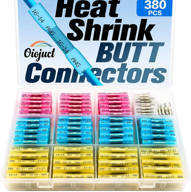 Main image of Heat Shrink Butt Connectors Kit - Waterproof Electrical Terminals Splice Crimp - Wire Connectors Set With 380Pcs