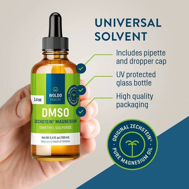 Alt view image 2 of 7 - DMSO 60% with Zechstein Magnesium 40% - Dimethyl Sulfoxide Liquid Blend, Pharmaceutical Grade, 100 ml Glass Bottle with Precision Dropper, 3.38 fl oz