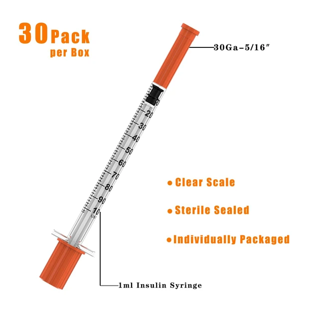 Alt view image 3 of 5 - U-100 Disposable Syringes with Needle 1ml/cc, 30G 5/16" (8mm), Individually Wrapped,100Pack