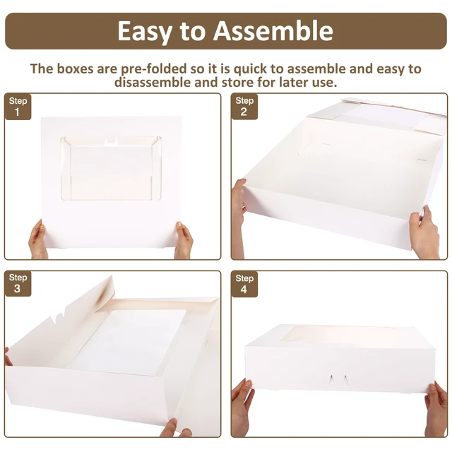 Alt view image 4 of 7 - 10pcs 19x14x4in Large Half Sheet Cake Boxes with Window,Auto-Popup No Folding Required, No Cake Board, White Cookie Boxes for Pastry Baking Cake Donuts Cupcake Pie Packaging