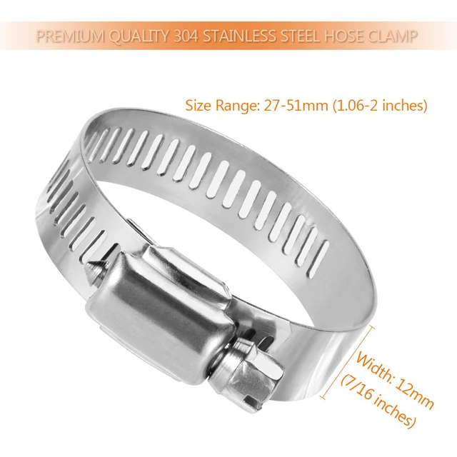 Alt view image 3 of 7 - 20 Pack Stainless Steel Hose Clamp Adjustable 1-1/8'' - 2'' (27-51mm) Worm Gear Hose Clamp, Metal Fuel Line Pipe Clamp for Plumbing, Automotive And Mechanical Application