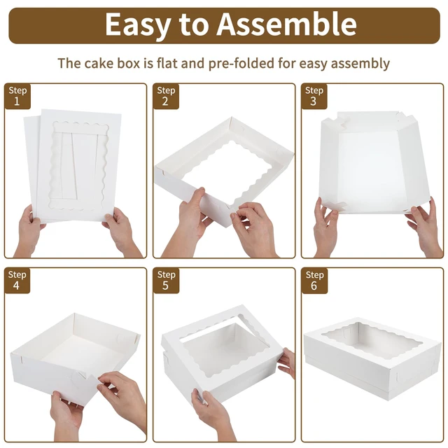 Alt view image 3 of 7 - 40pcs 14x10x4in Quarter Sheet Cake Boxes, Bakery Boxes with Window Rectangular Bakery Boxes with Window for Cake, Pastry, Donuts, Cookie, Cupcake & Pie Packaging