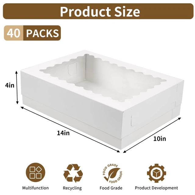 Alt view image 2 of 7 - 40pcs 14x10x4in Quarter Sheet Cake Boxes, Bakery Boxes with Window Rectangular Bakery Boxes with Window for Cake, Pastry, Donuts, Cookie, Cupcake & Pie Packaging