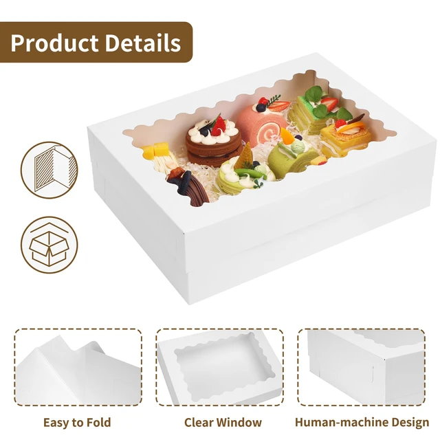 Alt view image 6 of 7 - 40pcs 14x10x4in Quarter Sheet Cake Boxes, Bakery Boxes with Window Rectangular Bakery Boxes with Window for Cake, Pastry, Donuts, Cookie, Cupcake & Pie Packaging