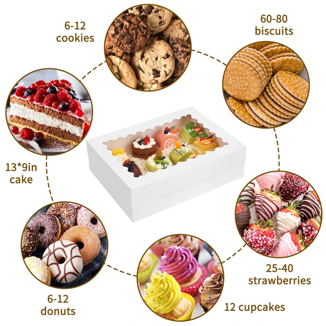 Alt view image 5 of 7 - 40pcs 14x10x4in Quarter Sheet Cake Boxes, Bakery Boxes with Window Rectangular Bakery Boxes with Window for Cake, Pastry, Donuts, Cookie, Cupcake & Pie Packaging