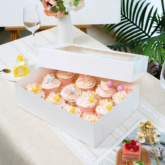 Alt view image 7 of 7 - 40pcs 14x10x4in Quarter Sheet Cake Boxes, Bakery Boxes with Window Rectangular Bakery Boxes with Window for Cake, Pastry, Donuts, Cookie, Cupcake & Pie Packaging