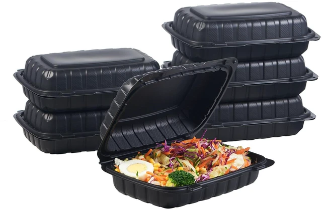 Main image of 9X6 1-Compartment 50-Pack Plastic Clamshell Containers Food To Go Box Heavy Duty Disposable Hinged With Secure Snap Lid