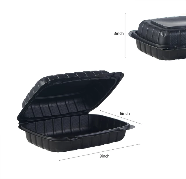 Alt view image 2 of 7 - 9X6 1-Compartment 50-Pack Plastic Clamshell Containers Food To Go Box Heavy Duty Disposable Hinged With Secure Snap Lid