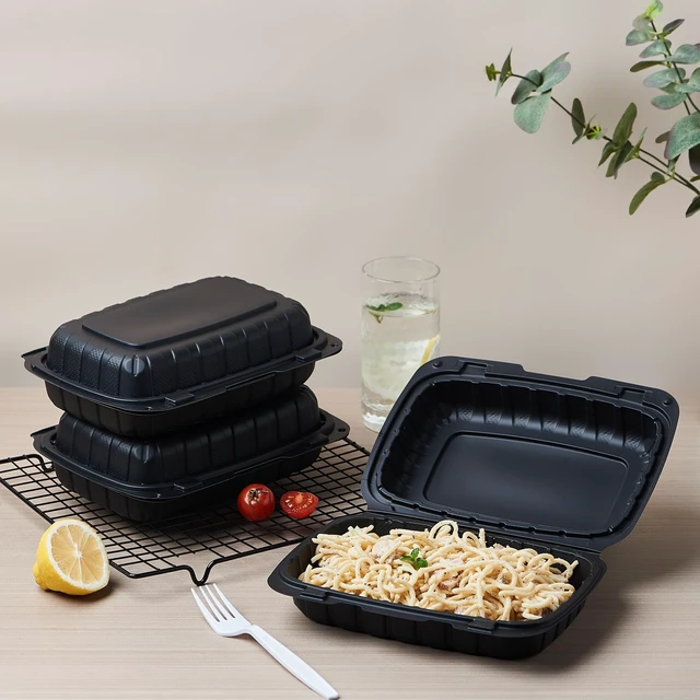 Alt view image 5 of 7 - 9X6 1-Compartment 50-Pack Plastic Clamshell Containers Food To Go Box Heavy Duty Disposable Hinged With Secure Snap Lid