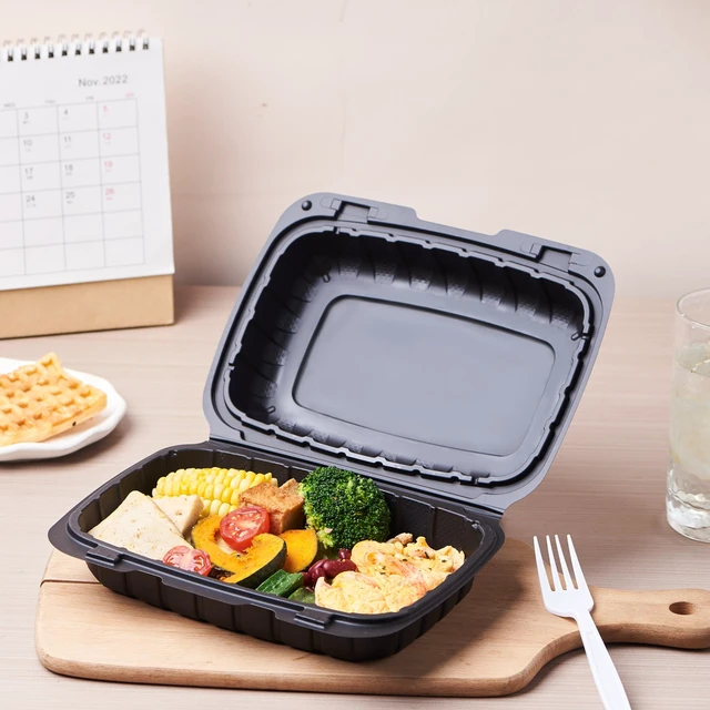 Alt view image 4 of 7 - 9X6 1-Compartment 50-Pack Plastic Clamshell Containers Food To Go Box Heavy Duty Disposable Hinged With Secure Snap Lid
