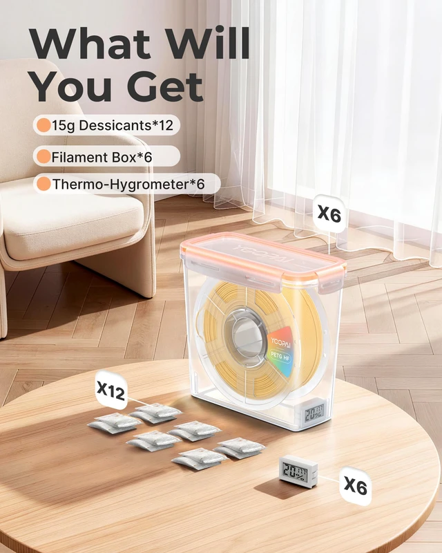 Alt view image 7 of 7 - Pro Filament Storage Box with Temperature & Humidity Monitor, Airtight Filament Storage Container with Desiccant for 1KG 1.75mm PLA ABS PETG TPU, Single Spool 3D Printer Filament Storage Box(6)