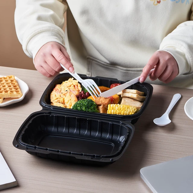 Alt view image 6 of 7 - 9X6 1-Compartment 50-Pack Plastic Clamshell Containers Food To Go Box Heavy Duty Disposable Hinged With Secure Snap Lid