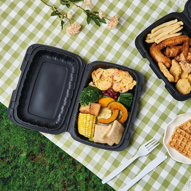 Alt view image 7 of 7 - 9X6 1-Compartment 50-Pack Plastic Clamshell Containers Food To Go Box Heavy Duty Disposable Hinged With Secure Snap Lid