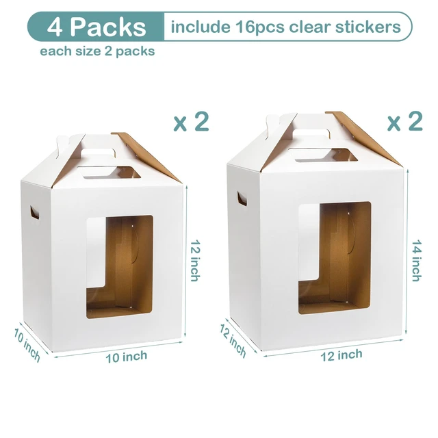 Alt view image 2 of 6 - 4 Pack 2 Sizes Tall Cake Boxes for Tier Cakes 10x10x12 & 12x12x14 Large Tierd Bakery Take Out Transport Container with Window, Disposable Layer Baking Carrier for Wedding, Birthday, Party