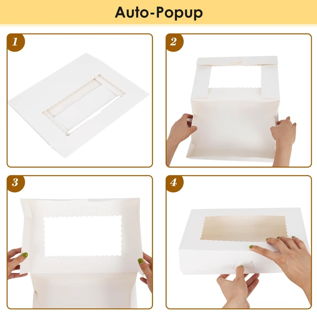 Alt view image 3 of 7 - 48pcs Cookie Boxes with 3 Style Window, 12x8x2.5In Bakery Boxes Auto-Popup Food-grade White Treat Boxes, Dessert Boxes for Chocolate Covered Strawberries, Desserts and Cookies