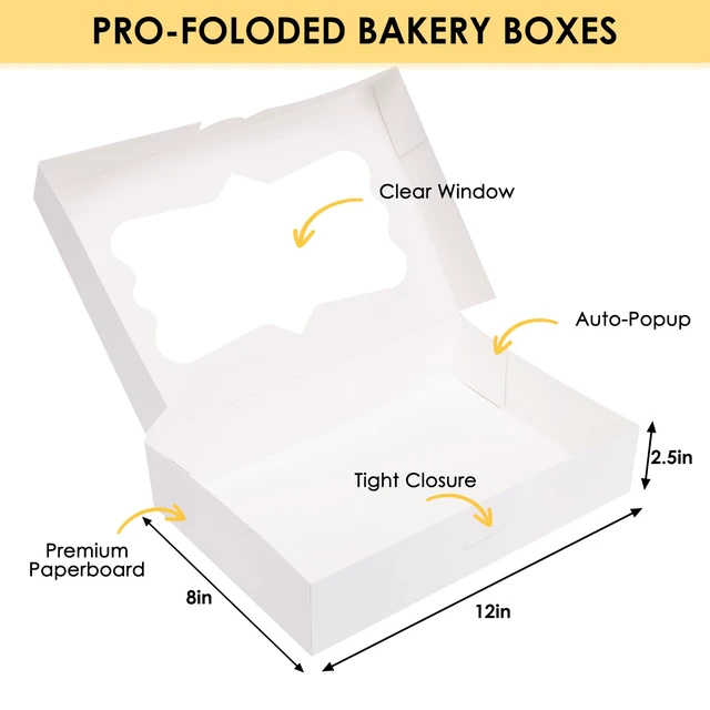 Alt view image 4 of 7 - 48pcs Cookie Boxes with 3 Style Window, 12x8x2.5In Bakery Boxes Auto-Popup Food-grade White Treat Boxes, Dessert Boxes for Chocolate Covered Strawberries, Desserts and Cookies