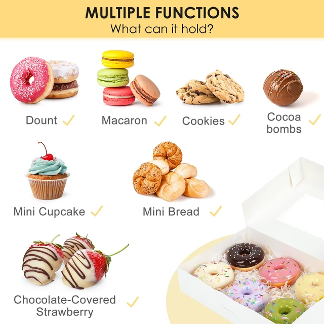 Alt view image 5 of 7 - 48pcs Cookie Boxes with 3 Style Window, 12x8x2.5In Bakery Boxes Auto-Popup Food-grade White Treat Boxes, Dessert Boxes for Chocolate Covered Strawberries, Desserts and Cookies