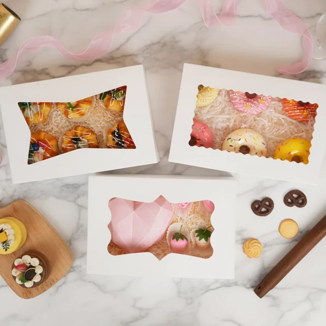 Alt view image 6 of 7 - 48pcs Cookie Boxes with 3 Style Window, 12x8x2.5In Bakery Boxes Auto-Popup Food-grade White Treat Boxes, Dessert Boxes for Chocolate Covered Strawberries, Desserts and Cookies