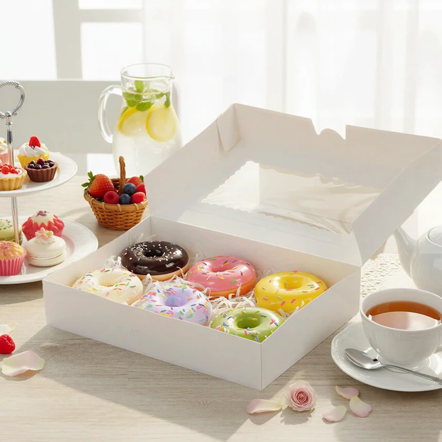Alt view image 7 of 7 - 48pcs Cookie Boxes with 3 Style Window, 12x8x2.5In Bakery Boxes Auto-Popup Food-grade White Treat Boxes, Dessert Boxes for Chocolate Covered Strawberries, Desserts and Cookies