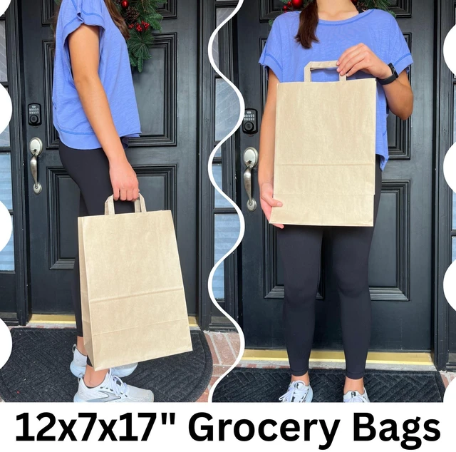 Alt view image 2 of 6 - 12x7x17 Large Brown Paper Grocery Bags, 100pcs Large Brown Paper Bags with Handles Bulk for Take Out, Restaurant, To Go, Retail, Shopping