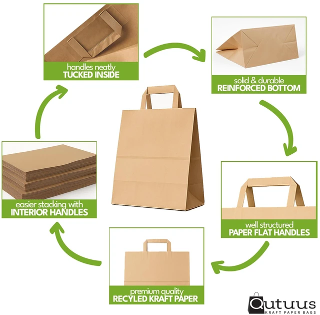 Alt view image 5 of 6 - Large Paper Bags with Handles Bulk - 50 Pcs 12x7x14 Large Paper Grocery Shopping Bags with Handles, Brown Sacks for Groceries, Recycling, Delivery, Take Out, To Go,
