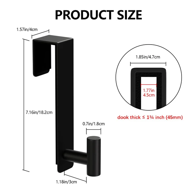 Alt view image 2 of 6 - T-Shaped Over Door Hooks - Fits Wooden & Metal Doors Less Than 1.77" Wide,Door Hanger for Office,Bedroom Heavy-Duty Stainless Steel Doors(T Shape 2 Pack, Fits 1-3/4'' Thick)