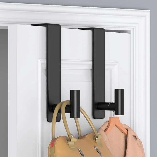 Alt view image 3 of 6 - T-Shaped Over Door Hooks - Fits Wooden & Metal Doors Less Than 1.77" Wide,Door Hanger for Office,Bedroom Heavy-Duty Stainless Steel Doors(T Shape 2 Pack, Fits 1-3/4'' Thick)