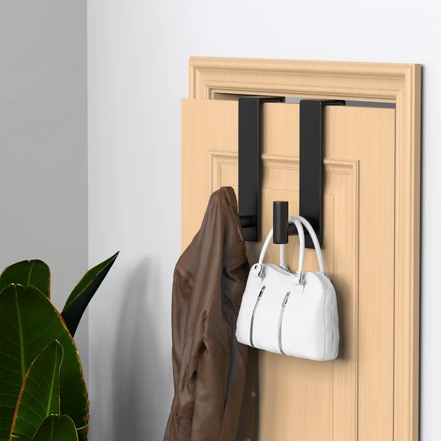 Alt view image 4 of 6 - T-Shaped Over Door Hooks - Fits Wooden & Metal Doors Less Than 1.77" Wide,Door Hanger for Office,Bedroom Heavy-Duty Stainless Steel Doors(T Shape 2 Pack, Fits 1-3/4'' Thick)