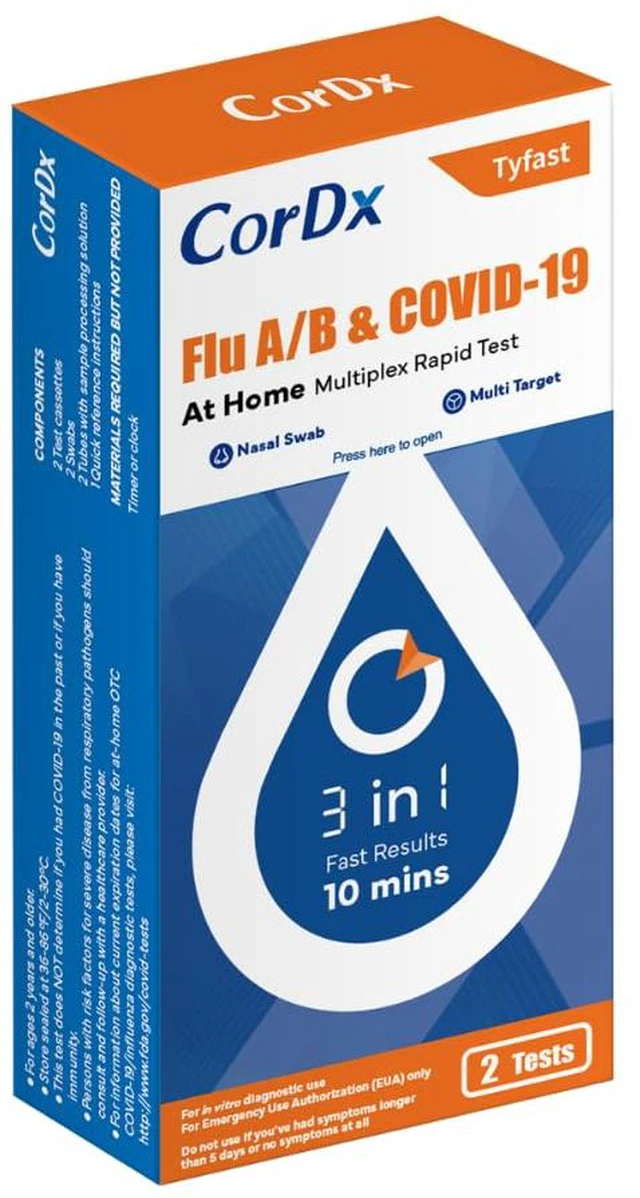 Alt view image 2 of 7 - Flu A/B & COVID-19, At Home 3-in-1 Rapid Test Kit, 2 Tests Nasal Swab Self-Test, Easy-To-Use For Adults And Kids, EUA Authorized OTC, Results In About 10 Minutes